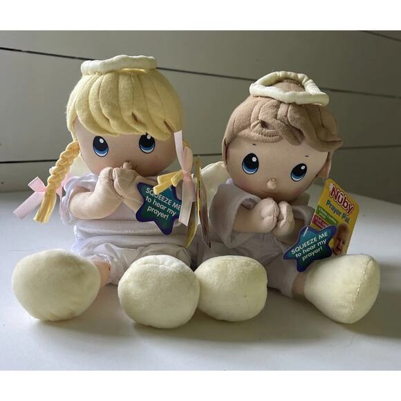 Nuby Prayer Pal 2 Pack Brunette Boy And Blonde Girl Angel Sound Doesn’t Work - Picture 1 of 10